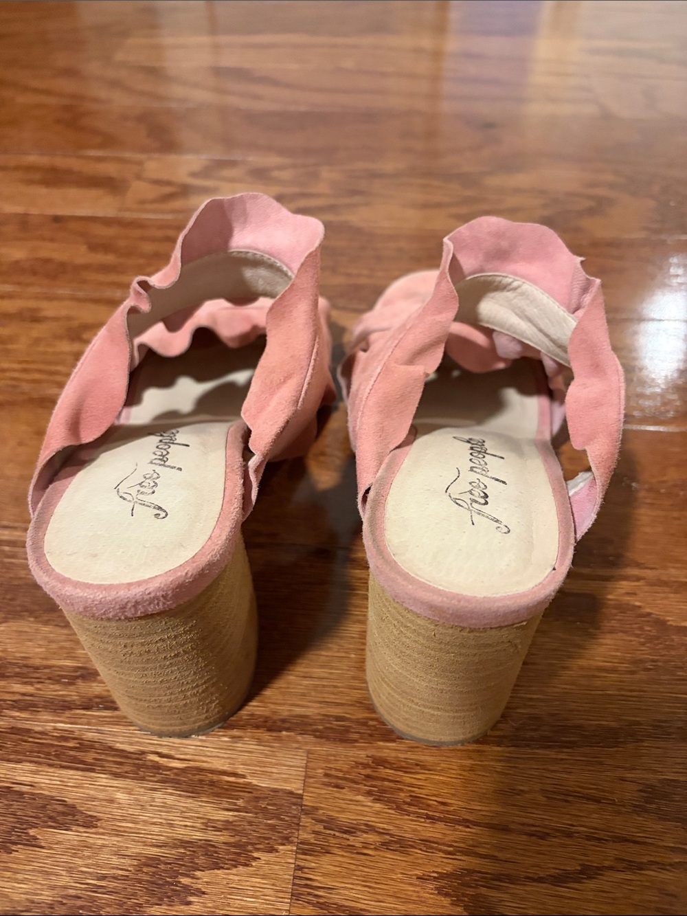 Used Free People Ruffled Pink Block Heel Mules - Picture 5 of 11